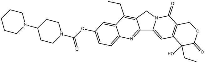 [1,4'-Bipiperidine]-1'-carboxylic acid, 4,11-diethyl-3,4,12,14-tetrahydro-4-hydroxy-3,14-dioxo-1H-pyrano[3',4':6,7]indolizino[1,2-b]quinolin-9-yl ester, (+-)-,130144-33-1,结构式
