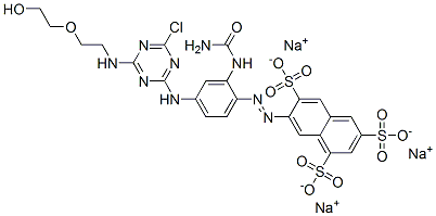 1,3,6-Naphthalenetrisulfonic acid, 7-2-(aminocarbonyl)amino-4-4-chloro-6-2-(2-hydroxyethoxy)ethylamino-1,3,5-triazin-2-ylaminophenylazo-, trisodium salt Structure