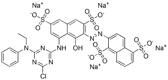 1,5-Naphthalenedisulfonic acid, 2-8-4-chloro-6-(ethylphenylamino)-1,3,5-triazin-2-ylamino-1-hydroxy-3,6-disulfo-2-naphthalenylazo-, tetrasodium salt Structure