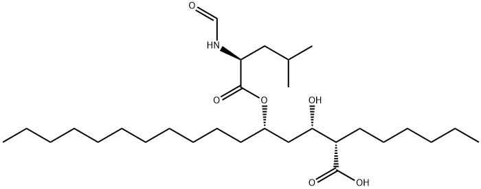 (2S,3S,5S)-5-[(N-ホルミル-L-ロイシル)オキシ]-2-ヘキシル-3-ヒドロキシヘキサデカン酸(ORLISTAT IMPURITY) (>80%) 化学構造式