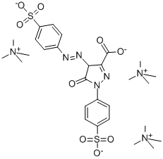 Methanaminium, N,N,N-trimethyl-, salt with 4,5-dihydro-5-oxo-1-(4-sulfophenyl)-4-(4-sulfophenyl)azo-1H-pyrazole-3-carboxylic acid (3:1) 化学構造式