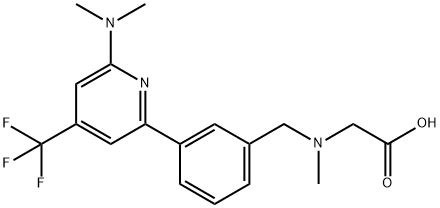 {[3-(6-Dimethylamino-4-trifluoromethyl-pyridin-2-yl)-benzyl]-methyl-amino}-acetic acid 化学構造式