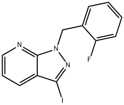 1-(2-フルオロベンジル)-3-ヨード-1H-ピラゾロ[3,4-B]ピリジン 化学構造式