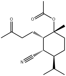 (1S,2S,3R,6S)-3-ACETOXY-3-METHYL-6-(1-METHYLETHYL)-2-(3-OXOBUTYL) CYCLOHEXANENITRILE Struktur