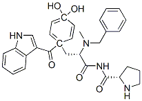 4-hydroxy-1-(1H-indol-3-ylcarbonyl)prolyl-N-(phenylmethyl)-N-methyl-tyrosineamide Struktur