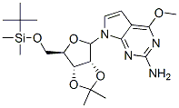 2-Amino-4-methoxyl-7-(2,3-O-isopropylidene-5-O-tert-butyldimethylsilyl--D-ribofuranosyl)pyrrolo[2,3-d]pyrimidine 化学構造式