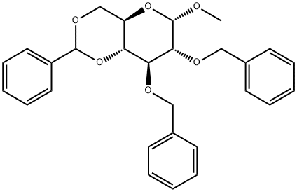 甲基 2,3-二-O-(苯基甲基)-4,6-O-(苯基亚甲基)-ALPHA-D-吡喃葡萄糖苷 结构式