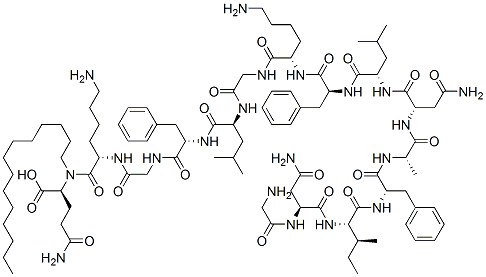 myristyl-glycyl-asparginyl-isoleucyl-phenylalanyl-alanyl-asparaginyl-leucyl-phenylalanyl-lysyl-glycyl-leucyl-phenylalanyl-glycyl-lysyl-glutamine Struktur