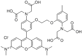 1-[2-AMINO-5-(3-DIMETHYLAMINO-6-DIMETHYL-AMMONIO-9-XANTHENYL)PHENOXY]-2-(2-AMINO-5-METHYLPHENOXY)-ETHANE-N,N,N',N'-TETRAACETIC ACID CHLORIDE|RHOD 2