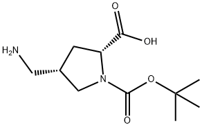 (2R,4S)-4-(aMinoMethyl)-1-(tert-butoxycarbonyl)pyrrolidine-2-carboxylic acid Structure