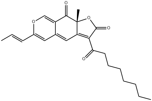 (9aR)-9a-メチル-3-(1-オキソオクチル)-6-[(E)-1-プロペニル]-2H-フロ[3,2-g][2]ベンゾピラン-2,9(9aH)-ジオン 化学構造式