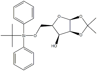 1-O,2-O-イソプロピリデン-5-O-(tert-ブチルジフェニルシリル)-β-D-リキソフラノース 化学構造式
