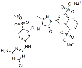 trisodium 3-[4-[[5-[(4-amino-6-chloro-1,3,5-triazin-2-yl)amino]-2-sulphonatophenyl]azo]-4,5-dihydro-3-methyl-5-oxo-1H-pyrazol-1-yl]naphthalene-1,5-disulphonate Structure