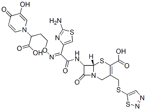 7-(-2-(2-aminothiazol-4-yl)-2-(3-(3-hydroxy-4-pyridon-1-yl)-3-carboxypropoxyimino)acetamido)-3-(1,2,3-thiadiazol-5-yl)-thiomethyl-3-cephem-4-carboxylic acid Structure