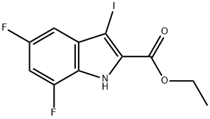 5,7-二氟-3-碘-1H-吲哚-2-羧酸乙酯,1334499-90-9,结构式