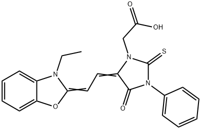 1-CARBOXYMETHYL-3-PHENYL-5-(2-(3-ETHYL-2-BENZOXAZOLINYLIDENE)-ETHYLIDENE)-THIOHYDANTOIN,13350-41-9,结构式