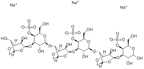 O-3,6-脱水-ALPHA-D-吡喃半乳糖基-(1-3)-O-4-O-磺基-BETA-D-吡喃半乳糖基-(1-4)-O-3,6-脱水-ALPHA-D-吡喃半乳糖基-(1-3)-O-4-O-磺基-BETA-D-吡喃半乳糖基-(1-4)-O-3,6-脱水-ALPHA-D-吡喃半乳糖基-(1-3)-D-半乳糖 4-(硫酸氢酯)三钠盐, 133628-76-9, 结构式