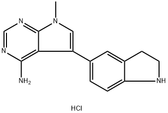 5-(2,3-Dihydro-1H-indol-5-yl)-7-methyl-7H-pyrrolo-[2,3-d]pyrimidin-4-amine dihydrochloride, 1337533-85-3, 结构式