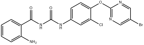 2-amino-N-[[4-(5-bromopyrimidin-2-yl)oxy-3-chloro-phenyl]carbamoyl]ben zamide Structure