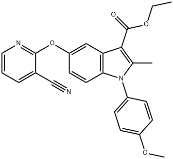 5-(3-Cyano-pyridin-2-yloxy)-1-(4-methoxy-phenyl)-2-methyl-
1H-indole-3-carboxylic acid ethyl ester,134826-49-6,结构式