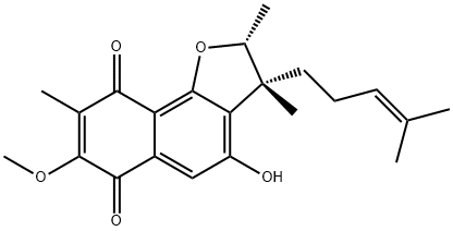 2,3-ジヒドロ-4-ヒドロキシ-3-(4-メチル-3-ペンテニル)-2,3,8-トリメチル-7-メトキシナフト[1,2-b]フラン-6,9-ジオン 化学構造式