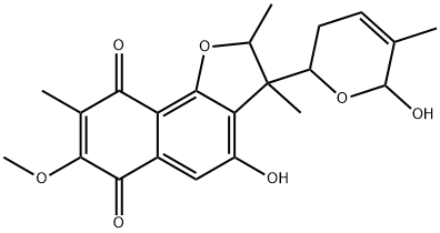 2,3-ジヒドロ-4-ヒドロキシ-3-[(3,6-ジヒドロ-6-ヒドロキシ-5-メチル-2H-ピラン)-2-イル]-7-メトキシ-2,3,8-トリメチルナフト[1,2-b]フラン-6,9-ジオン 化学構造式