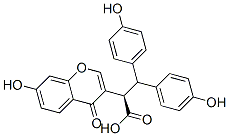 [R,(-)]-3,3-ビス(4-ヒドロキシフェニル)-2-(7-ヒドロキシ-4-オキソ-4H-1-ベンゾピラン-3-イル)プロパン酸 化学構造式