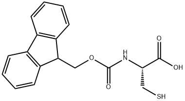 (R)-2-((((9H-フルオレン-9-イル)メトキシ)カルボニル)アミノ)-3-メルカプトプロパン酸 化学構造式