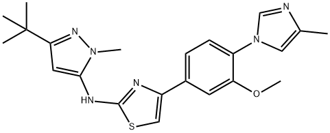 N-(3-tert-butyl-1-Methyl-1H-pyrazol-5-yl)-4-(3-Methoxy-4-(4-Methyl-1H-iMidazol-1-yl)phenyl)thiazol-2-aMine 化学構造式