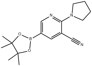 2-(Pyrrolidin-1-yl)-5-(4,4,5,5-tetramethyl-1,3,2-dioxaborolan-2-yl)nicotinonitrile 化学構造式