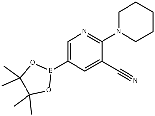 2-(哌啶-1-基)-5-(4,4,5,5-四甲基-1,3,2-二氧硼杂环戊烷-2-基)烟腈 结构式
