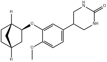 5-[4-methoxy-3-[(2S)-norbornan-2-yl]oxy-phenyl]-1,3-diazinan-2-one Struktur