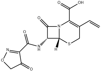(6R,7R)-7-(4-ヒドロキシイソオキサゾール-3-カルボキサミド)-8-オキソ-3-ビニル-5-チア-1-アザビシクロ[4.2.0]オクト-2-エン-2-カルボン酸 化学構造式