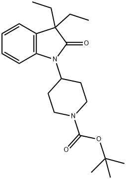 1-Piperidinecarboxylic acid, 4-(3,3-diethyl-2,3-dihydro-2-oxo-1H-indol-1-yl)-, 1,1-diMethylethyl ester 化学構造式