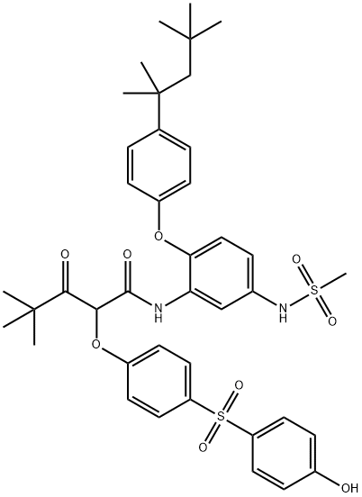 2-[4-[(4-hydroxyphenyl)sulfonyl]phenoxy]-4,4-dimethyl-N-[5-[(methylsulfonyl)amino]-2-[4-(1,1,3,3-tetramethylbutyl)phenoxy]phenyl]-3-oxopentanamide 化学構造式