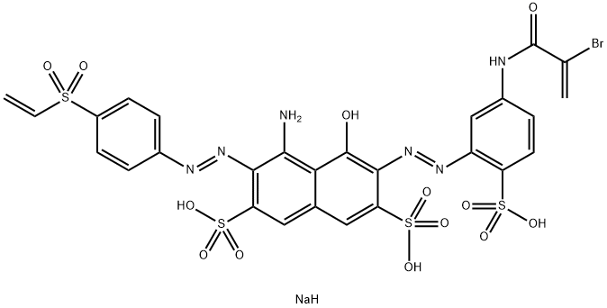 2,7-Naphthalenedisulfonic acid, 4-amino-6-5-(2-bromo-1-oxo-2-propenyl)amino-2-sulfophenylazo-3-4-(ethenylsulfonyl)phenylazo-5-hydroxy-, trisodium salt Structure