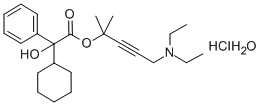 (+-)-4-Diethylamino-1,1-dimethylbut-2-yn-1-yl 2-cyclohexyl-2-hydroxy-2 -phenylacetate HCl H2O 化学構造式