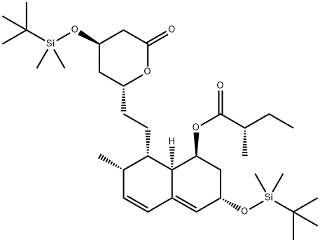 (2S)-2-Methyl-butanoic Acid (1S,3S,7S,8S,8aR)-3-[[(1,1-DiMethylethyl)diMethylsilyl]oxy]-8-[2-[(2R,4R)-4-[[(1,1-diMethylethyl)diMethylsilyl]oxy]tetrahydro-6-oxo-2H-pyran-2-yl]ethyl]-1,2,3,7,8,8a-hexahydro-7-Methyl-1-naphthalenyl Ester Struktur