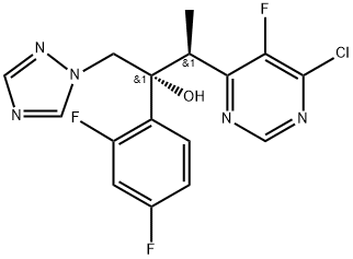 4-Pyrimidineethanol, 6-chloro-α-(2,4-difluorophenyl)-5-fluoro-β-methyl-α-(1H-1,2,4-triazol-1-ylmethyl)-, (αR,βS)-rel- 化学構造式