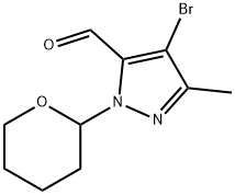 4-ブロモ-5-メチル-2-(オキサン-2-イル)ピラゾール-3-カルブアルデヒド 化学構造式
