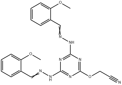 ((4,6-Bis(((2-methoxyphenyl)methylene)hydrazino)-1,3,5-triazin-2-yl)ox y)acetonitrile 结构式