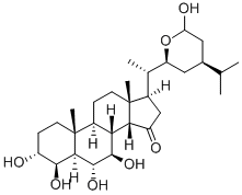 (14β,20R,22R,24R)-22,29-エポキシ-3α,4β,6α,7β,29-ペンタヒドロキシ-5α-スチグマスタン-15-オン 化学構造式