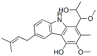 3-メトキシ-2-メチル-1-(2-ヒドロキシ-1-メトキシプロピル)-6-(3-メチル-2-ブテニル)-9H-カルバゾール-4-オール 化学構造式