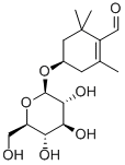 (R)-4-(β-D-グルコピラノシルオキシ)-2,6,6-トリメチル-1-シクロヘキセン-1-カルボアルデヒド 化学構造式