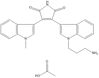 3-[1-(3-氨基丙基)-1H-吲哚-3-基]-4-(1-甲基-1H-吲哚-3-基)-1H-吡咯-2,5-二酮单乙酸盐, 138516-31-1, 结构式