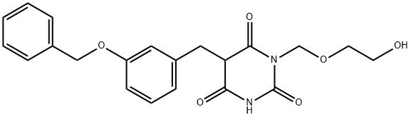 1-[(2-ヒドロキシエトキシ)メチル]-5-[3-(ベンジルオキシ)ベンジル]バルビツル酸 化学構造式