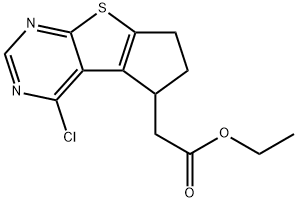 ethyl 2-(4-chloro-6,7-dihydro-5H-cyclopenta[4,5]thieno[2,3-d]pyrimidin-5-yl)acetate Struktur