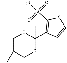 3-(2,5,5-三甲基-1,3-二氧己环-2-基)-2-噻吩磺酰胺,138890-87-6,结构式