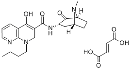 1,8-Naphthyridine-3-carboxamide, 1,2-dihydro-1-butyl-4-hydroxy-N-(8-me thyl-8-azabicyclo(3.2.1)oct-3-yl)-2-oxo-, endo-, (E)-2-butenedioate (1 :1) (salt) 化学構造式