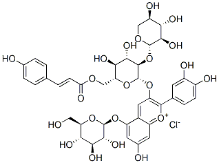 1-Benzopyrylium, 2-(3,4-dihydroxyphenyl)-5-(beta-D-glucopyranosyloxy)- 7-hydroxy-3-((6-O-((2E)-3-(4-hydroxyphenyl)-1-oxo-2-propenyl)-2-O-beta -D-xylopyranosyl-beta-D-glucopyranosyl)oxy)-, chloride Struktur